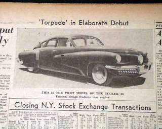 1948 Preston TUCKER TORPEDO SEDAN Automobile 1st DEBUT in Detroit MI 