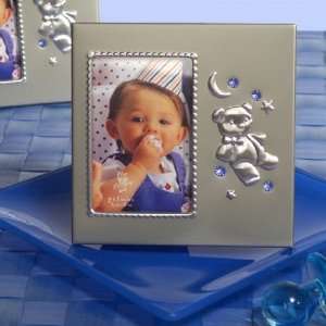  Silver Teddy Bear Frame w/Blue Crystals: Baby