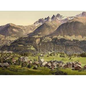  Vintage Travel Poster   Champery general view Valais Alps 