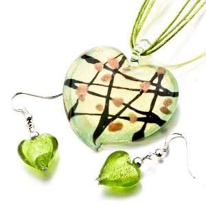  Pale Green Heart Line Murano Glass Pendant: Pugster 