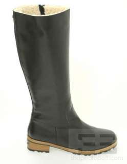 Ugg Australia Broome Black Leather Shearling Lined Knee High Boots 