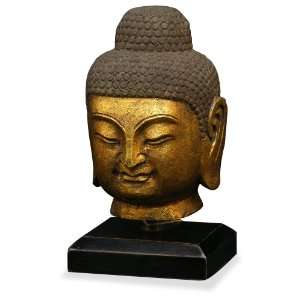  Gilded Stone Buddha Head Sculpture