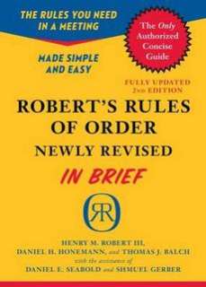 Roberts Rules of Order in Brief Updated to Accord wit 9780306820199 