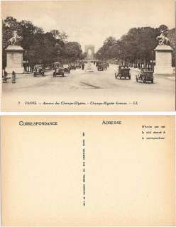 Antique Vintage Postcard Avenue Des Champs Elysees Old Auto Bicycle 