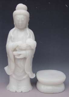 13 Old Chinese White Jade Carved Kwan Yin Ru Yi Statue  
