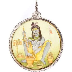 Shiva Concocting His Favorite Drink (Large Pendant)   Sterling Silver