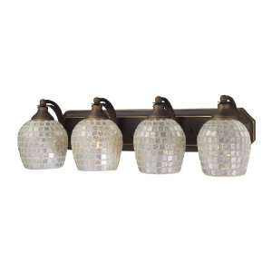  4 Light Vanity In Aged Bronze And Silver Mosaic Glass 