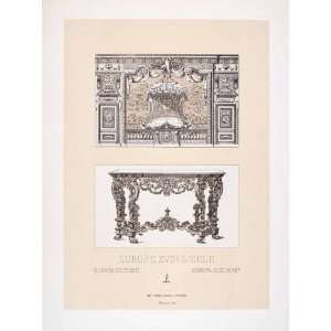  1888 Chromolithograph Bedchamber 17th Century Furniture 