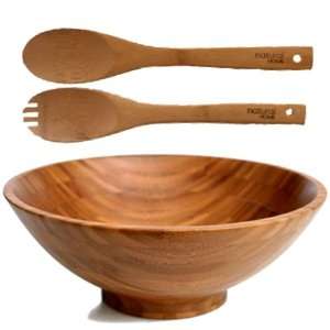   Bamboo Salad Serving Bowl and Tongs Set Collection: Kitchen & Dining