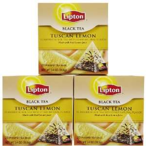 Lipton Pyramid Black Tea Bags, Tuscan Lemon, 20 ct, 3 pk:  