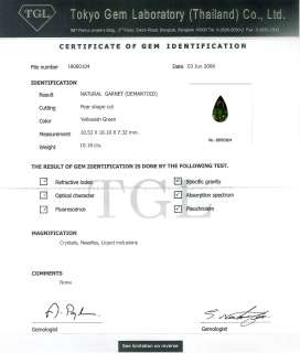 10.18ct  Certified Hot ^JUMBO^ Pear  Green Demantoid Garnet  