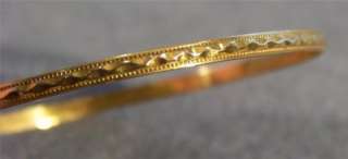 ANTIQUE YELLOW GOLD DOMED FANCY ETCHED BANGLE BRACELET  