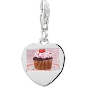   Silver Heart Topped Cupcake Photo Frame Charm Pugster Jewelry