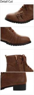 Womens Lace Up buckle side zipper military Ankle Boots  