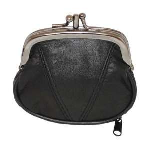  100% Leather Change Purse with Clasp Black #KO3W Office 