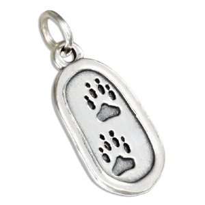  Sterling Silver Oval Paw Prints Pendant. Jewelry