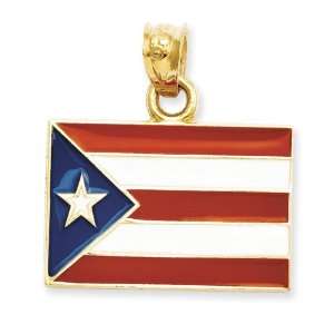 14k Gold Solid Enameled Puerto Rico Flag Pendant: Jewelry