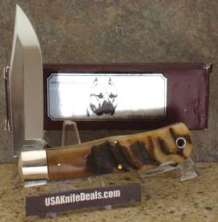 2009 Bulldog Brand USA Queen Mountain Man Lockback Genuine Rams Horn 