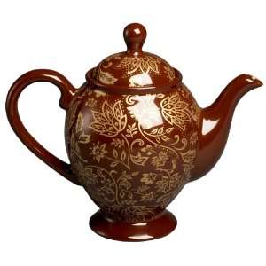  Signature Tea Time 32 ounce Tea Pot, Brown/Gold: Kitchen 