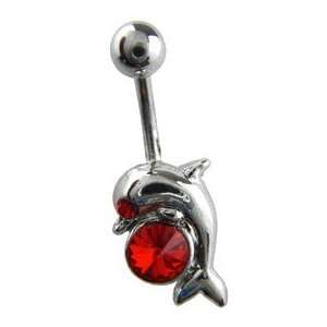   Belly Button Ring   Red CZ Crystal Dolphin Belly Ring: Toys & Games