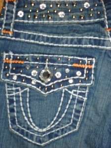   jeans RHINESTONE boot cut 31 THICK WHITE STITCH 9 ~like LA IDOL  
