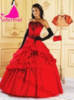 Dress Black Embroider Senior Prom Queen Quinceanera Wedding Party Ball 