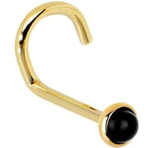   Solid 14KT Yellow Gold 2mm Onyx Left Nostril Screw   20 Gauge Jewelry