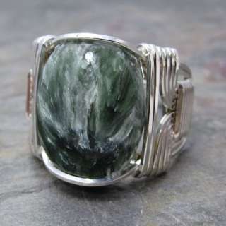 Seraphinite Clinochlore Cabochon Sterling Silver Wire Wrapped Ring ANY 
