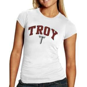  Troy University Trojans Ladies White Arch Graphic Skinny T 