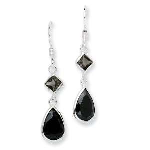  Sterling Silver Black CZ Dangle Earrings: Jewelry