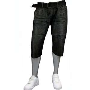   Premium Denim Belted Cut Off Shorts Black. Size: 40: Sports & Outdoors