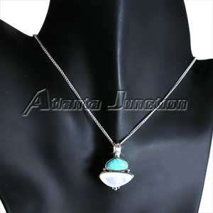 TURQUOISE / MO PEARL PENDANT_NECKLACE w/CHAIN  