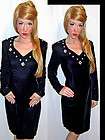 Womens Vintage 80s Glam Sweetheart Black VELVET KEYHOLE Wiggle Party 