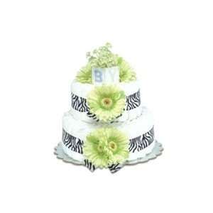  Bloomers Baby 2 Tier Diaper Cake   Lime Green Daisies with 