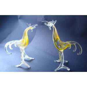  Blown Glass Rooster Pair Figurines 4.25 4.5h: Everything 