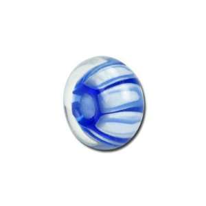   13mm Royal Blue with White Stripes Glass Beads   Large Hole: Jewelry