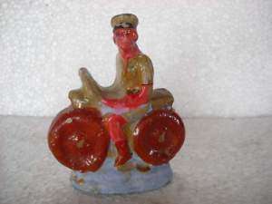 Vintage Terracotta / Porcelain Motorcycle Rider Toy  