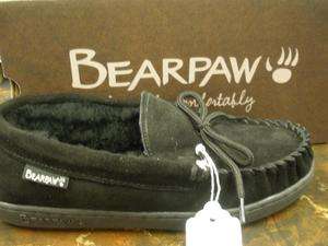 NEW BearPaw Womens Sheepskin Mocassin in Black Suede Leather size 9 