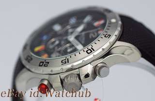   CHRONOGRAPH MULTIFUNCTION FLAG BLACK LEATHER STRAP MENS WATCH  