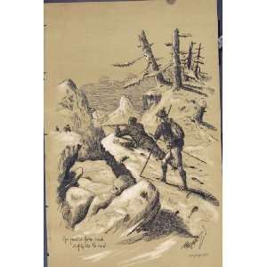  C1881 Men Hunting Snow Trees Mountains Shooting Print 