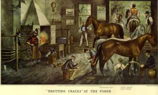 OLD PRINT HORSE FARRIER BLACKSMITH FORGE HORSESHOE  