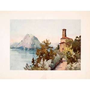  1908 Print Monte San Salvatore Lugano Lake Ice Glacier Italy 