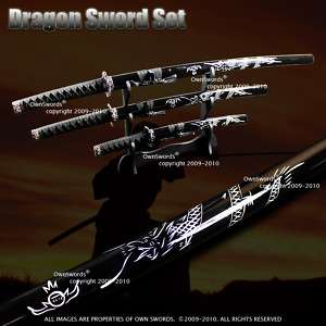 PCS Dragon Japanese Sword Set Katana Wakizashi Tanto  
