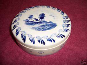 Vintage Hand Painted Blue Delft China Cheese Box GC  
