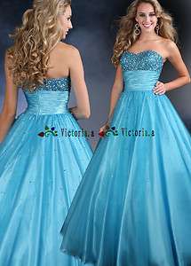 New Blue Beaded Evening/Formal/Ball Gowns Prom Dress Size 2 4 6 8 10 