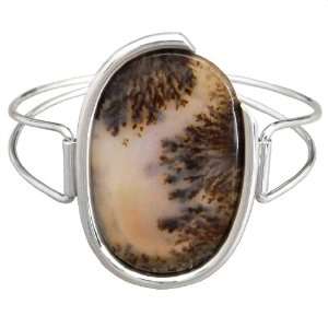 Moss Agate and Sterling Silver One of a Kind Oval Classic Bangle