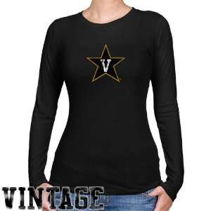 Shirts : Vanderbilt Commodores Ladies Black Distressed Logo Vintage 