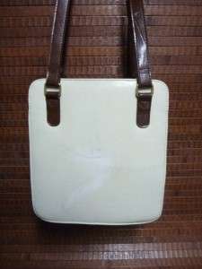 Vintage ECRU & BROWN Leather Satchel Handbag Purse BoHo  