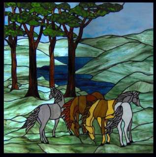 Horses Ponies Stained Glass Window EBSQ Artist Custom  