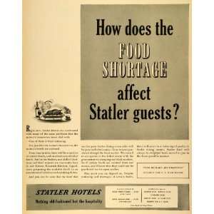  1943 Ad Statler Hotel Chain WWII Food Shortage Rationing 